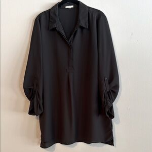 Pleione Black Relaxed Polo Collar Blouse